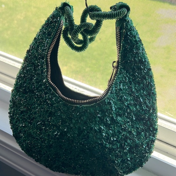 Viral ZARA Beaded and embellished deep green and black evening purse NWT - Picture 7 of 8